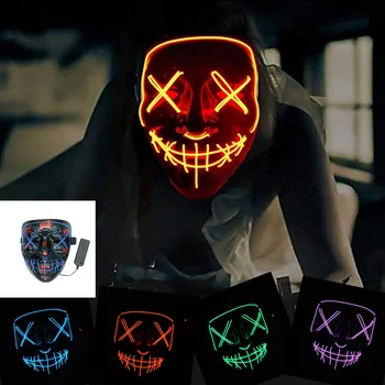

LED Mask Halloween Neon Masks Glow In The Dark Maske Party Mascaras Horror Mascarillas Scary Maska Carnival Masque Light Masker