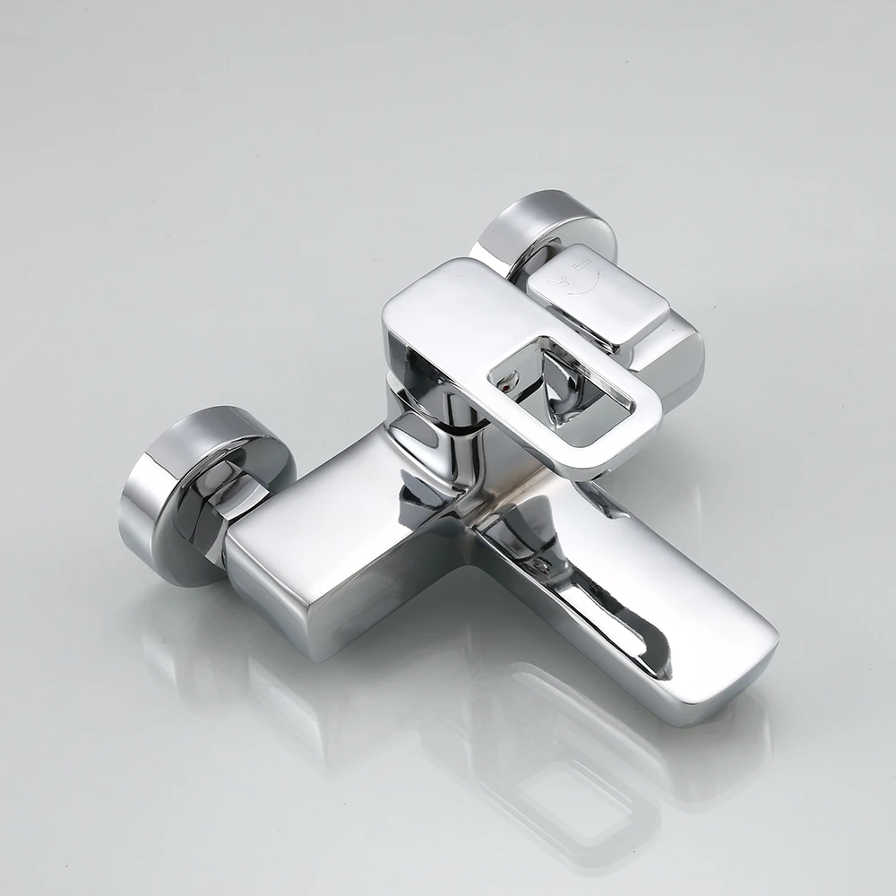 Wall Mounted Square Shower Faucet Bathroom Cold & Hot Water Mixer Bathtub Double Outlet Water Tap