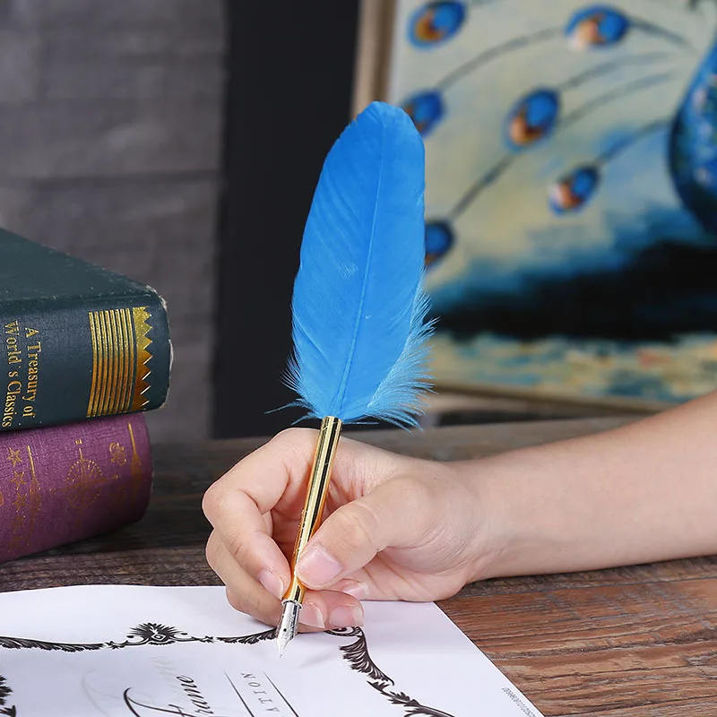 AP190 Office Pen retro Metal Quill Pen European Feather Pen Quill Pen Gift - Цвет: Blue8