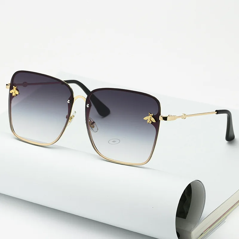Большие Квадратные Солнцезащитные очки в виде пчелы, Женские винтажные брендовые металлические солнцезащитные очки, мужские солнцезащитные очки, солнцезащитные очки UV400