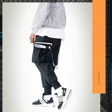 Оригинальные трендовые повседневные брюки для мужчин Осенние новые большие карманы тесьма пряжка плюс кашемир брюки карго