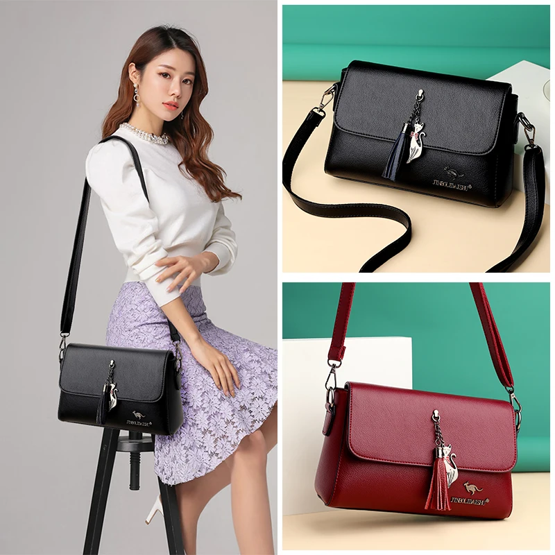 

Tassel Pendant Decoration Women PU Leather Underarm Shoulder Bag Ladies Clamshell Solid Color Simple Portable Crossbody Bags Sac
