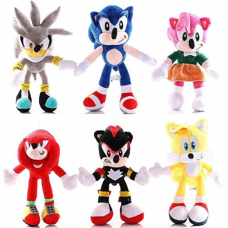 Peluches de peluche de 28cm, peluche suave sónico, negro, azul y amarillo, venta al por mayor