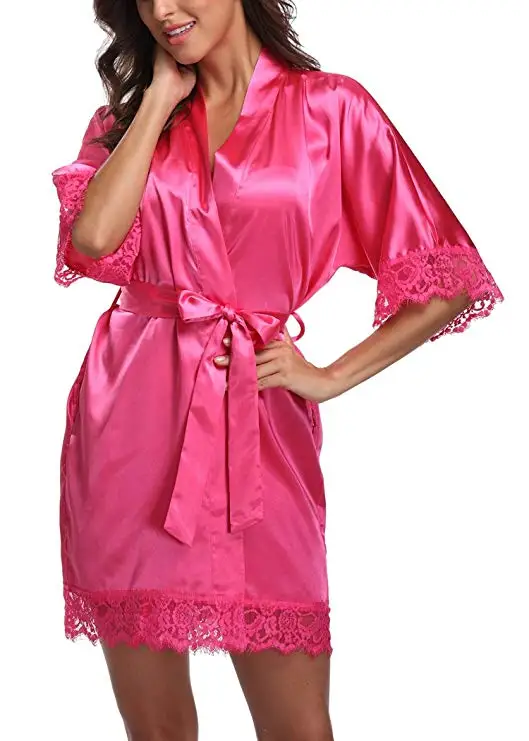 New Fashion Women's Bathrobes Satin Robe Nightgown Sleepwear Pajamas Lingerie Night Mini Dress Lace Sexy Halt Sleeve