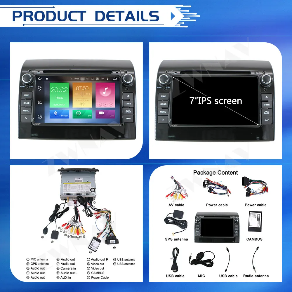 Carplay IPS Android 10 Screen For Fiat Ducato 2006-2015 2016 2017 2018 2019 Auto Radio Audio Stereo Multimedia Player Head Unit