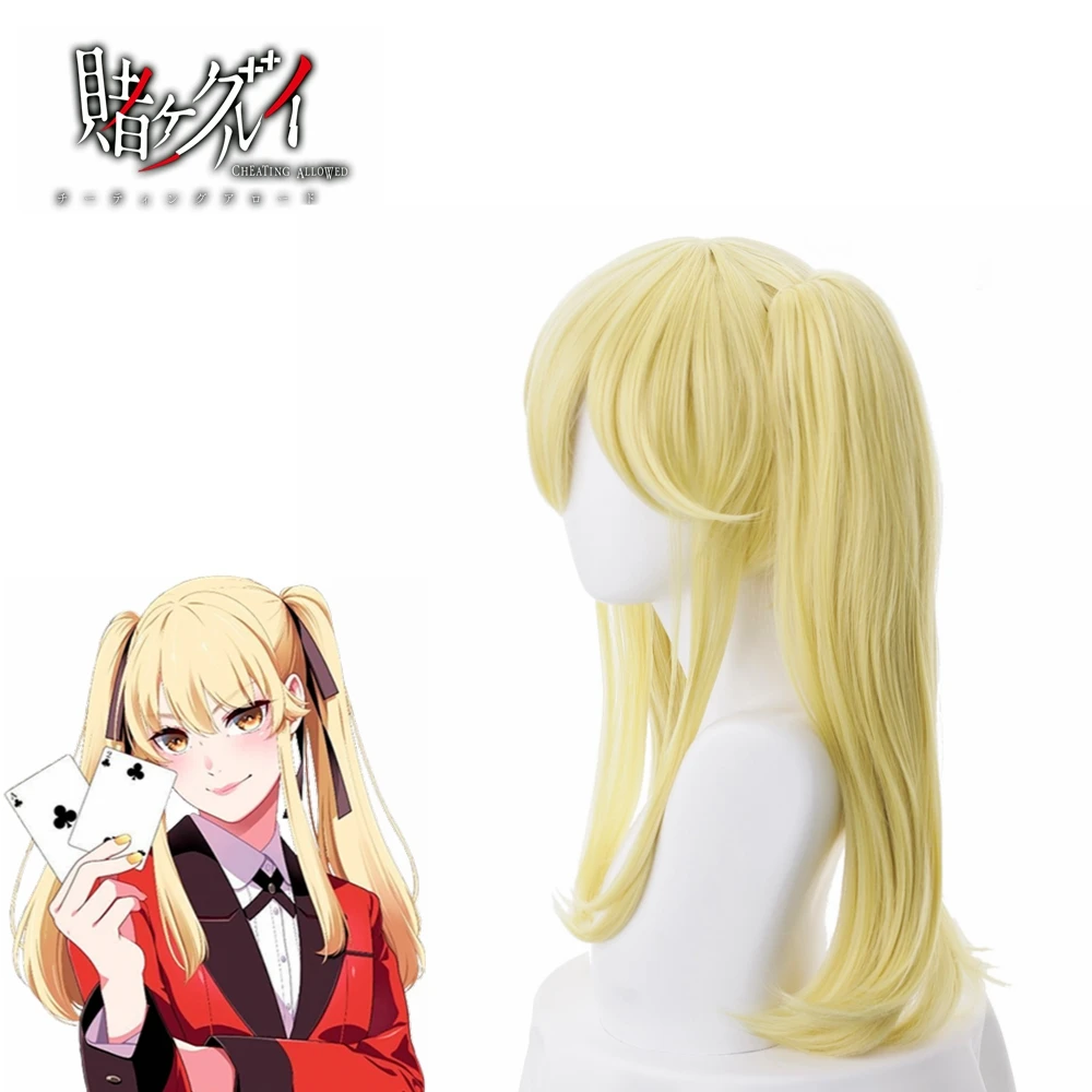 Kakegurui Mary Saotome Meari блонд конский хвост волосы термостойкие косплей костюм парик+ шелковая лента+ парик шапка
