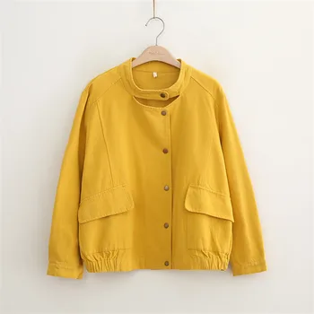 

Spring Stand collar Harajuku Jacket Women Solid Short Outerwear Casual Oversized Loose Long sleeve Baseball Jacket Coat Female