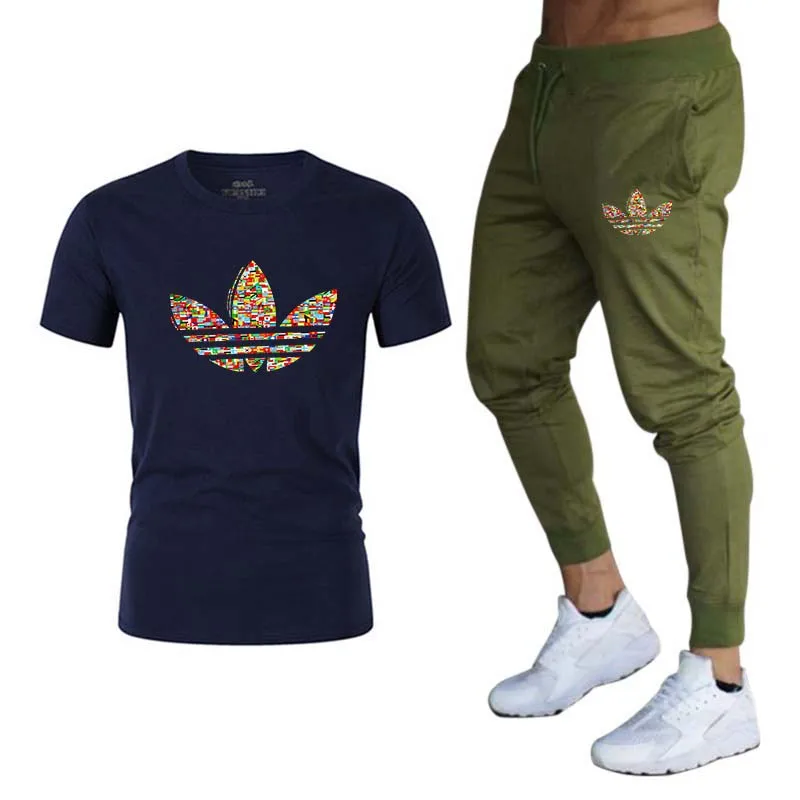 men's casual suit brand spring and summer top short suit for men O collar fashion 2 T-shirt and trousers sport suit