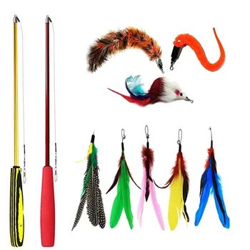 

10pcs of One Set Funny Teasing Toy Telescopic Rods Durable Wand Stick Interacive Chaser Toys for Pet Cat (2pcs Stick and 8pcs Re