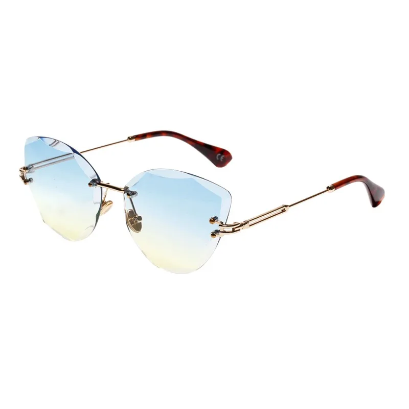 Ретро персонализированный Металл оправа солнцезащитные очки прогрессивные цветные линзы кошачий глаз бесборные красочные Кристальные текстуры солнцезащитные очки