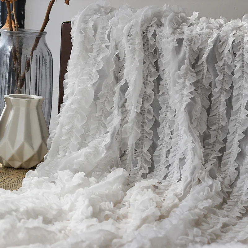 New Wooden Ears Wavy Chiffon Tulle Fabric Embroidery Lace Fabric