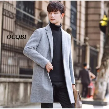 

Plus Siez 3XL 2018 Slim Smart Casual Korean Style Wool Mens Coats Overcoats Fashion Winter Dress Coat Mens