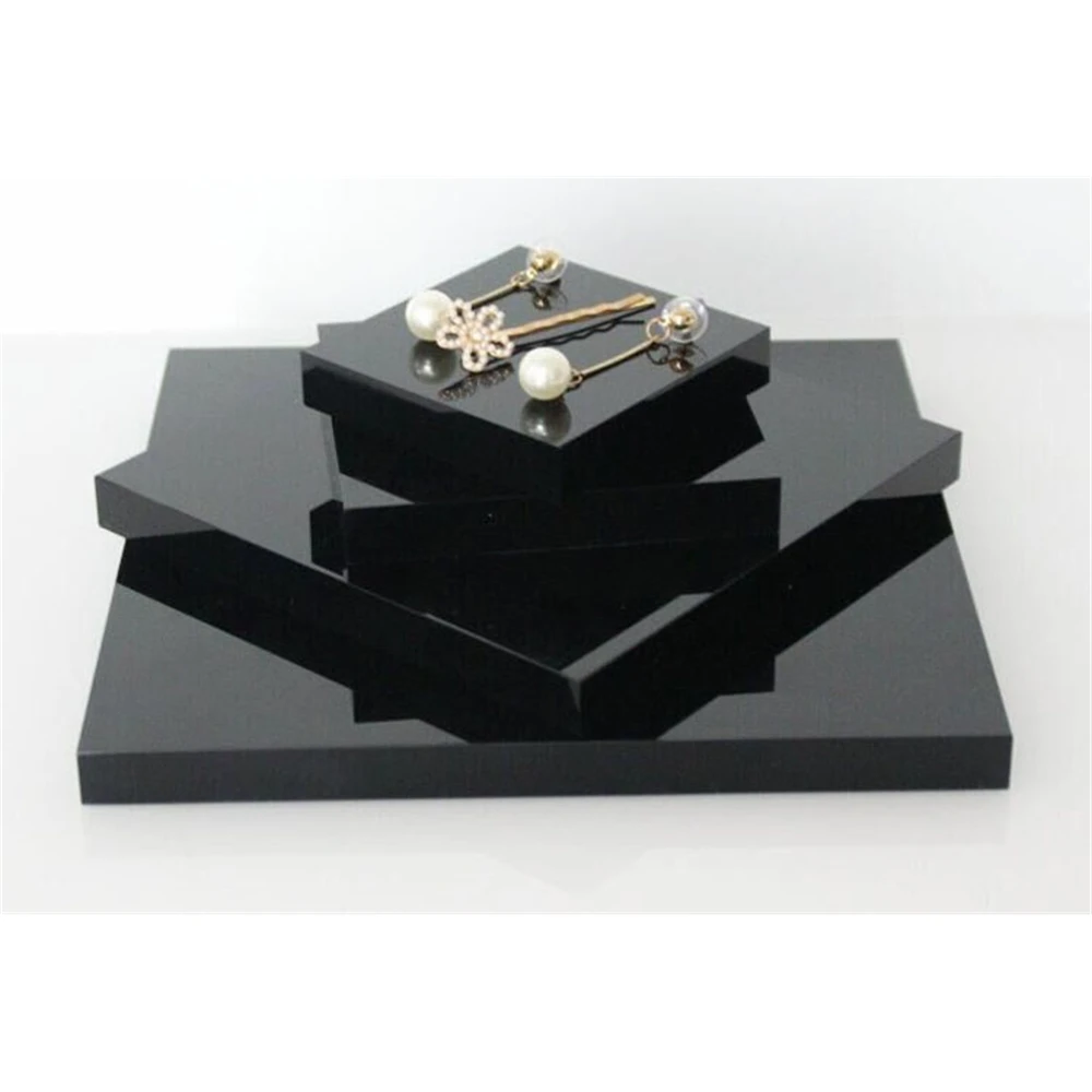Black Square Acrylic Sheet Jewelry Display Props Pmma Sign Stand Cosmetics Booth Label Holder