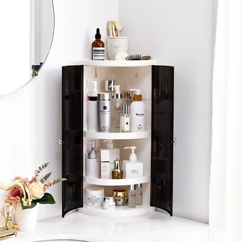 

Waterproof Corner Shelf with Door Plastic Triangle Shower Organizer Bathroom Kitchen Stuff Makeup Bath Room Storage Rack Plastic