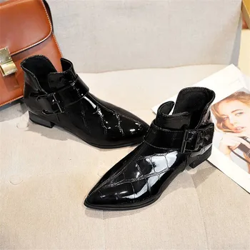 

Luxury Sexy Patent Leather Ankle Boots Women 2020 Fall Vintage Pointed Toe Chelsea Boots Fashion Designer Lady Office Shoes New