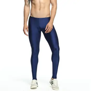 Sexy casual Compress Fitness Long Johns Shapewear Men's Stretch Workout Nylon solid Silver Tights Lounge Pants Home and Out Door 2