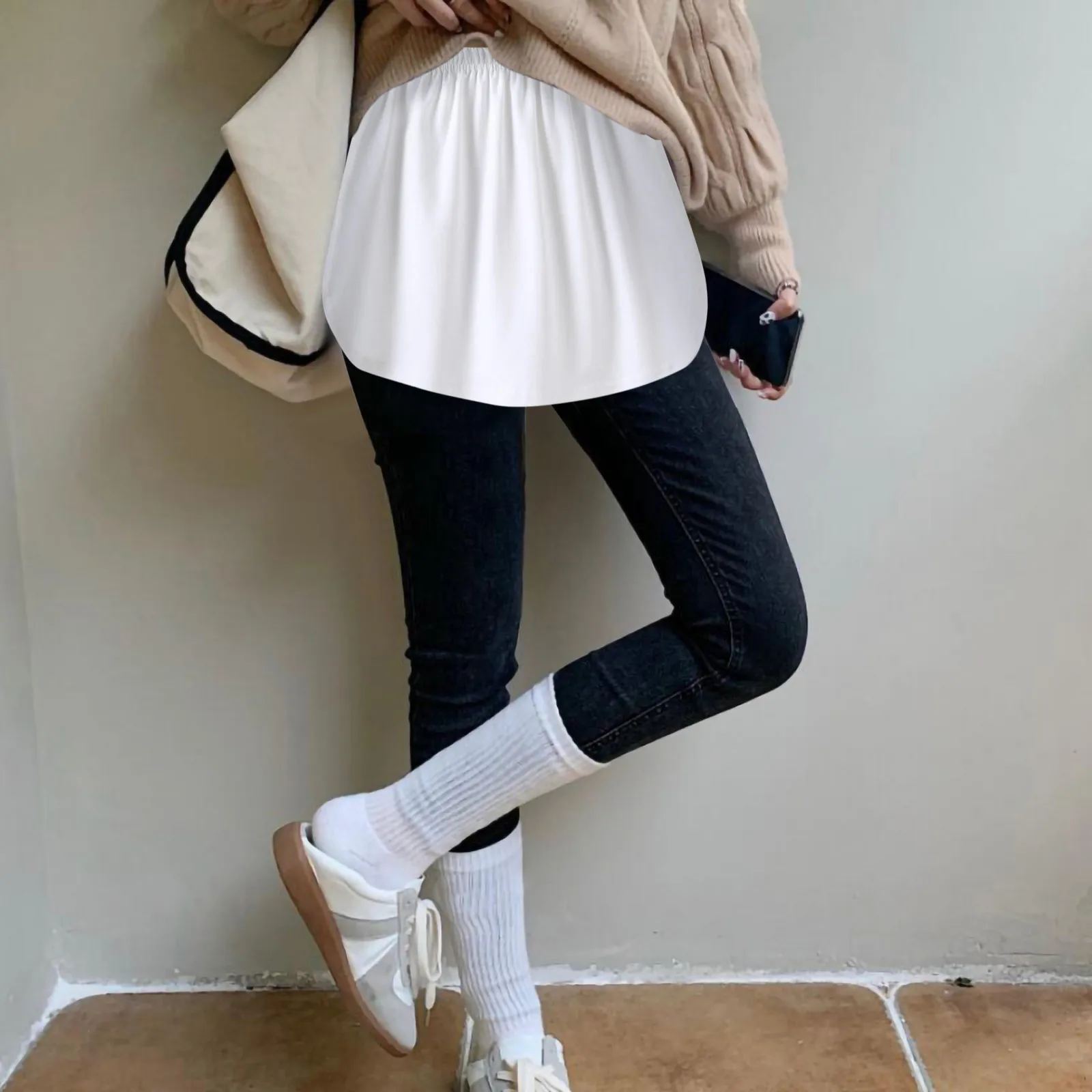 Women Layered Tiered Skirt Sheer Cloth Hem Extender Half Slip Plus Size Pants Decoration Fashion White T-shirt 2