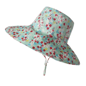 

AA Kids Toddler Girls Sun Hat Accessories Summer UV Protection Wide Brim Floral Bucket Hat with Drawstring Sunhat Caps
