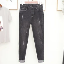 Женские осенние зимние джинсы размера плюс, женские брюки-карандаш, Женские Простые брюки с высокой талией, джинсы, модные леггинсы с дырками