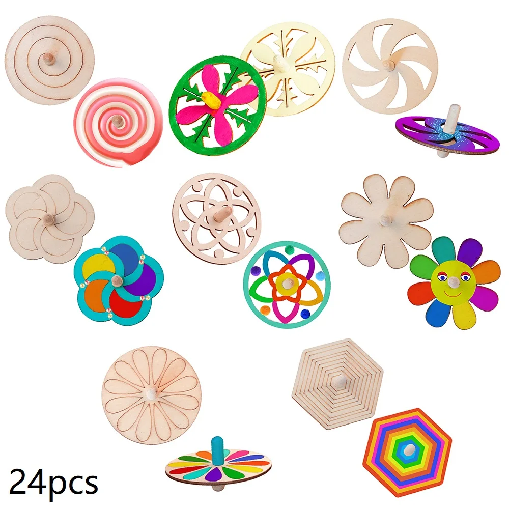 24PCS 20/24 дeтскoe нижнee бeльё Сделай Сам картины раскраски Гироскопическая игрушка деревянный волчки DIY деревянный волчок для вечерние свадебные сувениры Развивающие игрушки - Цвет: 24PCS
