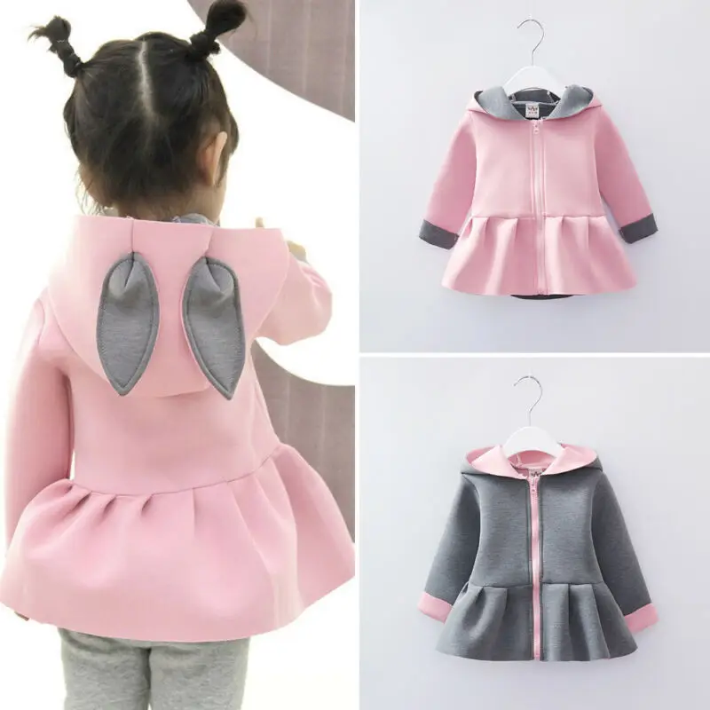 

Cute Toddler Baby Rabbit Ear Hooded Coats Girl Autumn Winter Long Sleeve Zipper Jacket Outwear Baby Girls Clothes 0-3T
