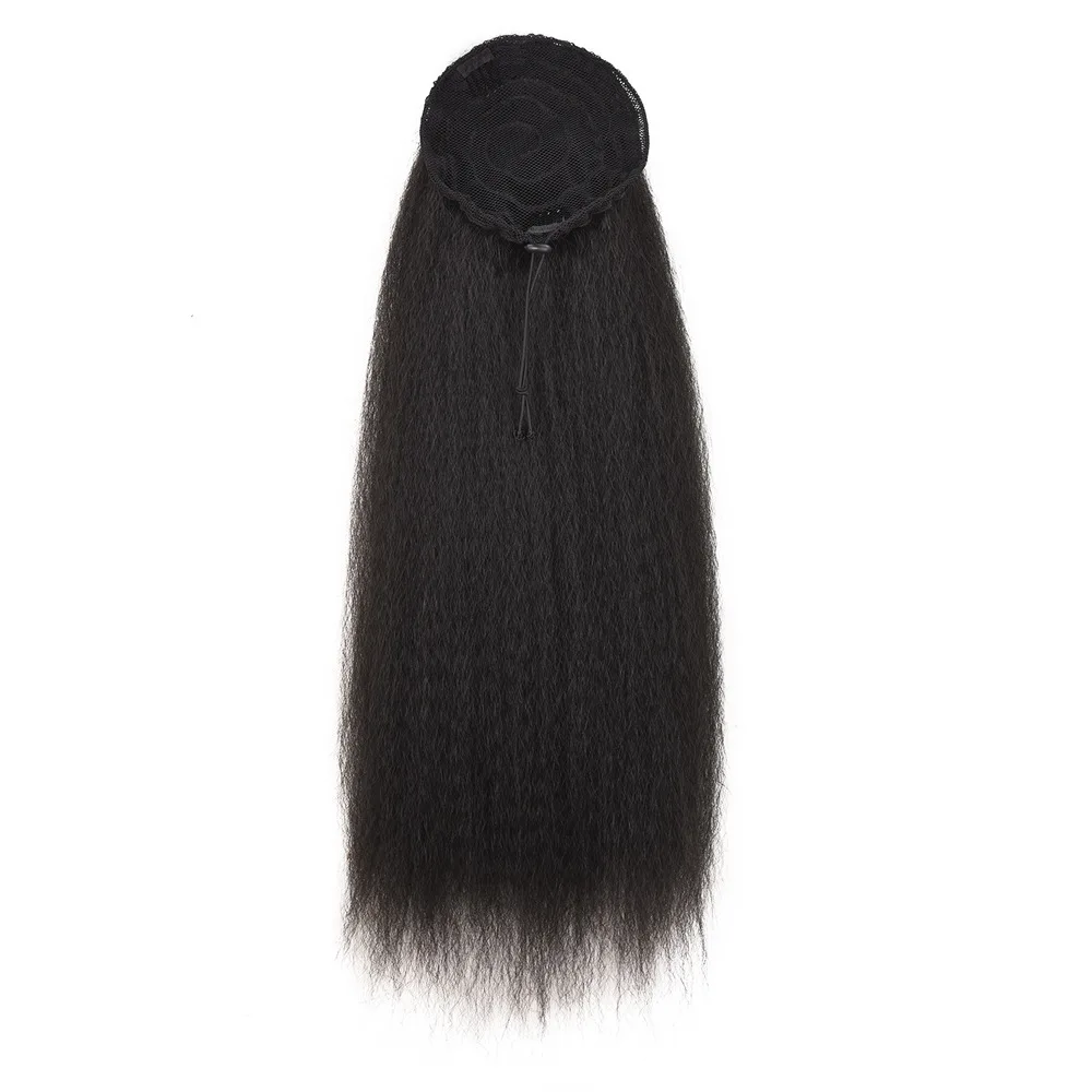 Cabelo de Cavalo Sintético com Grampo em Cordão Rabo de Pônei Longo Kinky Reta Feminino Ombre Loira Fack 8 Cabelo de cavalo sintético com grampo em