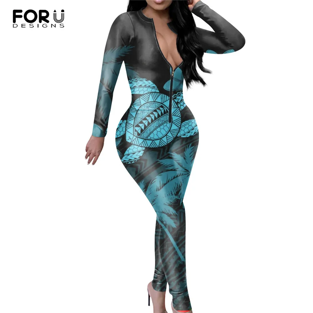 

Hawaii Turtle Hibiscus Polynesian Tribal Design New Trend Women Fashion Locomotive Streetwear Slim Bodysuit Ropa de Mujer 2020