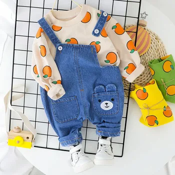 

Cute Kid Baby Clothes Casual T-Shirt + Bib Denim Overalls Jeans Clothes For Boy Girl Clothing Set Children Clothes 1 2 3 4 Year