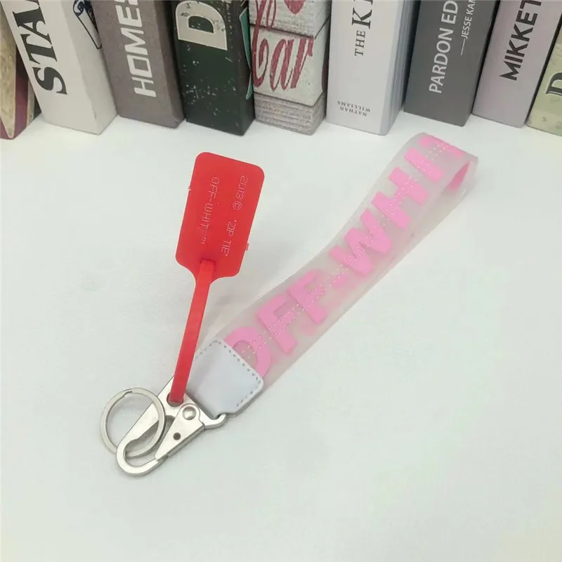 

off OW keychain white transparent PVC jelly letters jeans bag mobile phone camera bag pendant White