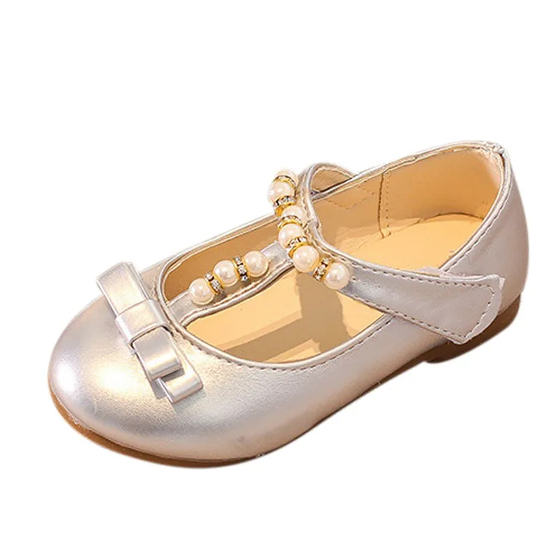 Fashion Girls Flat Dress Party Shoes Children Toddler Kid Bowknot Pearl Princess Shoes
