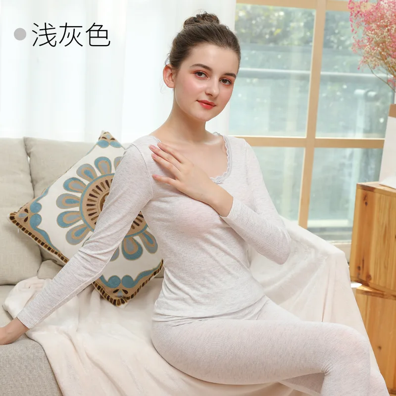 Autumn and winter round neck cotton thermal underwear slim slimming autumn clothes long pants suit body underwear seamless