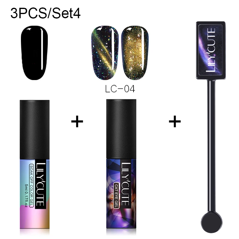 3pcs 04 LILYCUTE 5 мл Auroras светящийся Гель-лак для ногтей с эффектом «кошачий глаз» лак светится в темноте 7D Магнитный блеск гель лак замочить УФ; светодиоды; ногти - Color: 3pcs 04