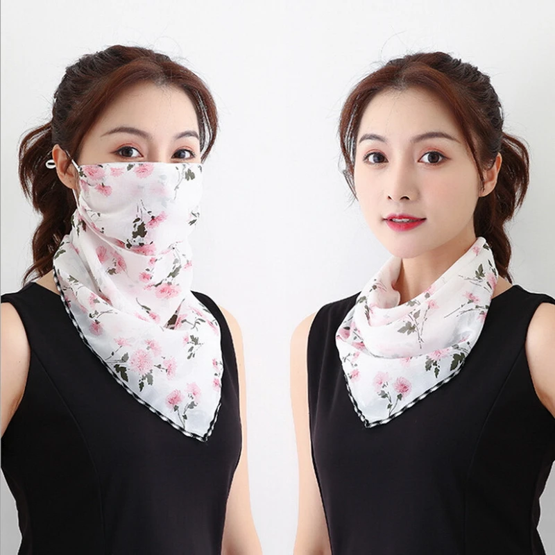 

New Sunscreen Summer Neck Cover Thin Summer Breathable Silk Scarf Full Covering Chiffon Triangle Scarf Outdoor Riding