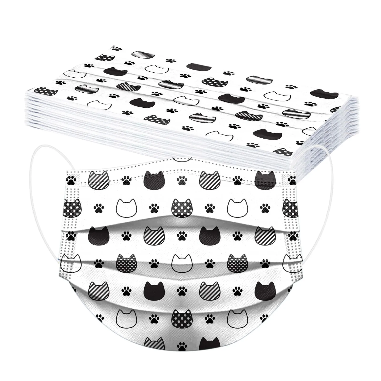 10/50pcs Adult Mask Cartoon Cat Print Mouth Masks Disposable Face Mask Ear Loop Mаска Safe 3 Layer Breathable Mascarillas 2