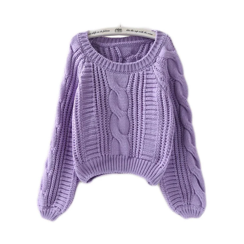 Purple Женские пуловеры Джемперы Harajuku Femininas Roupas короткий рукав фонаря свитер витой пуловер желтый/красный/розовый AFC185 - Цвет: Purple