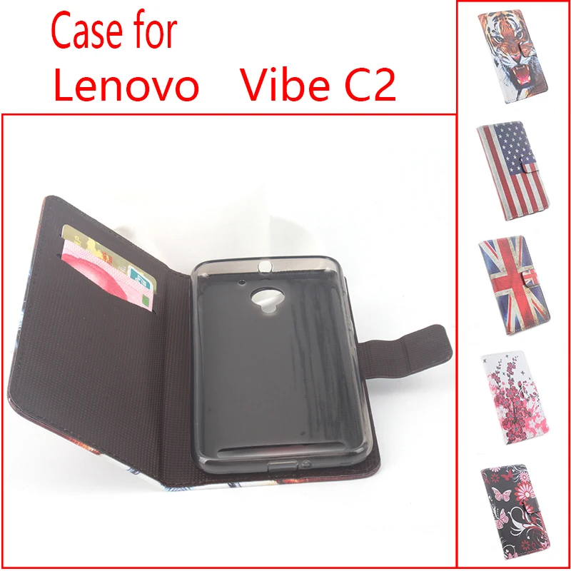 Для Lenovo Vibe C2 с 3D принтом тигра бабочки цветы флаг Флип Стенд кожаный бумажник