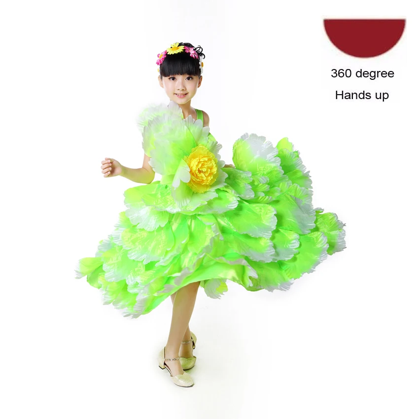 Color6 360 degree 6 видов цветов, испанское платье для девочек, для танцев фламенко, цыганские юбки Одежда для сцены платья для хора, лепестки, детские костюмы, 100 до 160 см - Цвет: Color6 360 degree