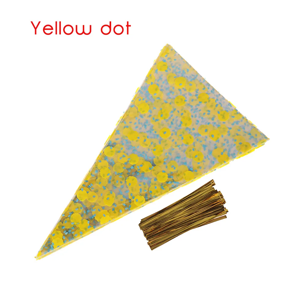 Сумка в виде конуса целлофановый пакет вечерние галстуки для выпечки подарочная упаковка поставки конфеты твист поставки попкорн Clear50PCS/упаковка - Цвет: yellow dot
