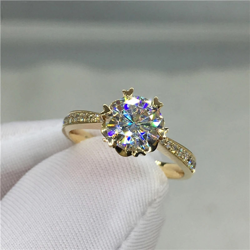 

18K Yellow Gold Snowflake style Ring 1ct 2ct 3ct Luxury Round Cut Moissanite jewelry Anniversary Engagement Ring