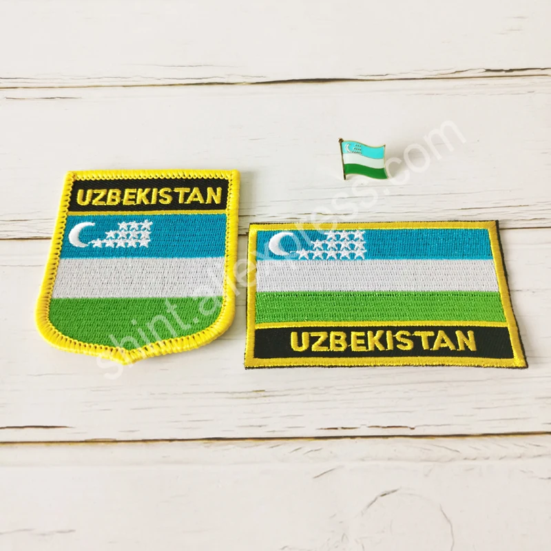 Uzbekistan national flag embroidery patches badge shield and square Uzbekistan national flag embroidery patches badge shield and square