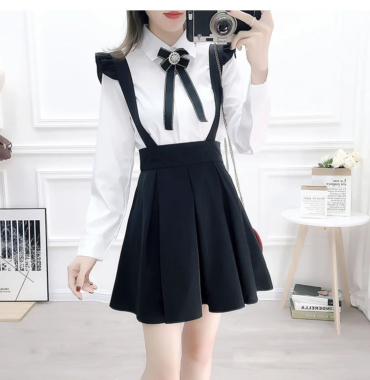 Элегантный стиль юбка на подтяжках комплект из двух предметов для женщин 2019