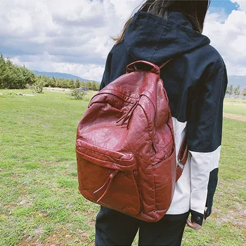 

Retro Soft Washed Leather Women Backpacks High Quality PU Backpacks School Bags For Girls Casual Travel Bag Large Rucksack 2019