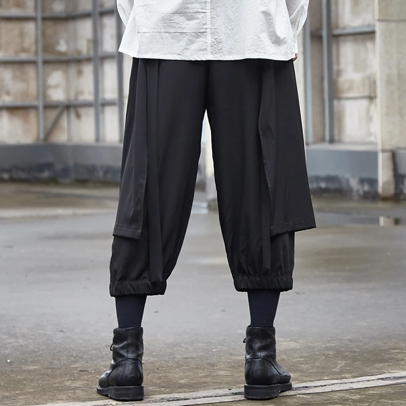 Men Kimono Pants Splice Loose Casual Black Harem Pants Male Women Japan Streetwear Hip Hop Gothic Skirt Trouers Stage Clothes