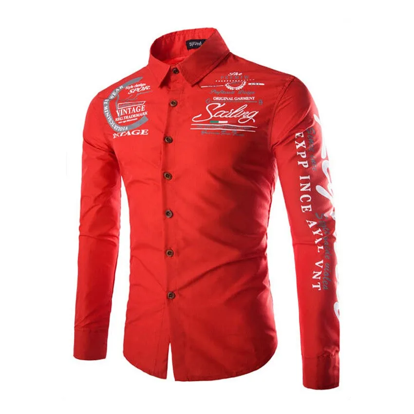 Men's Letter Print Long Sleeve Shirt Autumn New Casual Shirt spring fashion male clothing Tops Tees Free shipping