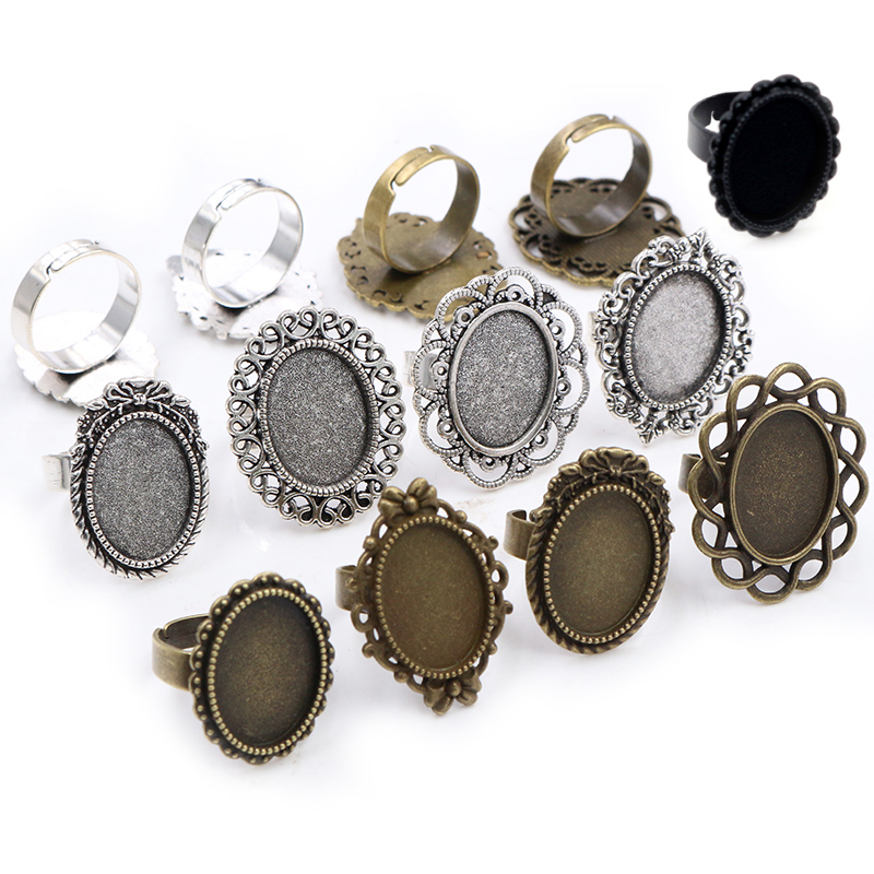 Fit 13x18mm 5pcs Bronze and Antique Silver Plated Colors Oval Adjustable Ring Settings Blank/Base,Fit 13*18mm Glass Cabochons