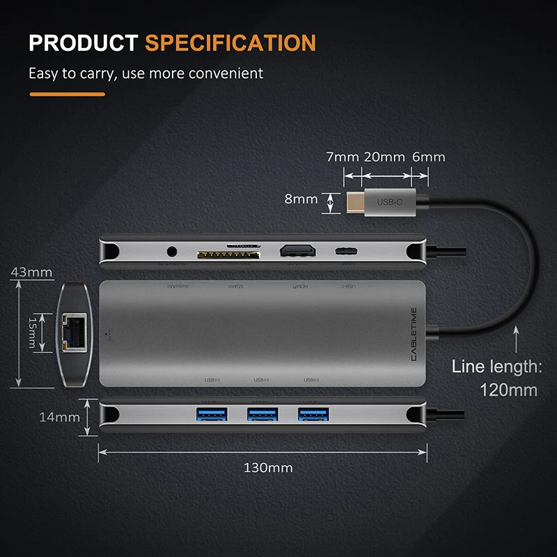 Кабельная док-станция USB C концентратор для нескольких USB 3,0 HDMI адаптер док-станция для MacBook аксессуары USB-C сплиттер 3 порта концентратор C042