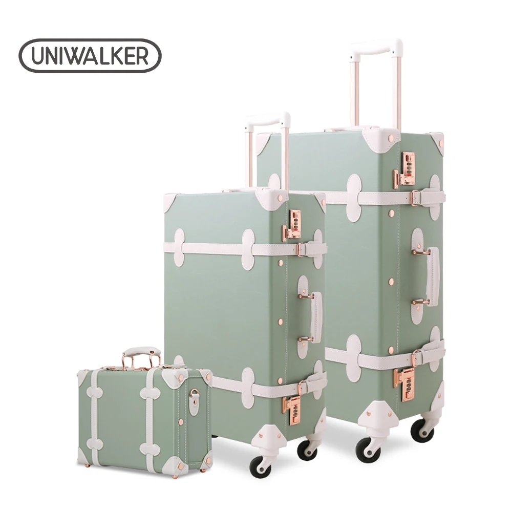 3pcs Green 3 шт./компл. винтажная сумка для багажа, из искусственной кожи, 1" косметичка и 20" 2" Ретро тележка чемодан сумки с Спиннер с комбинированным замком - Цвет: 3pcs Green