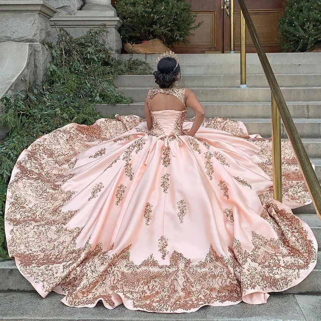 rose gold quinceanera dresses