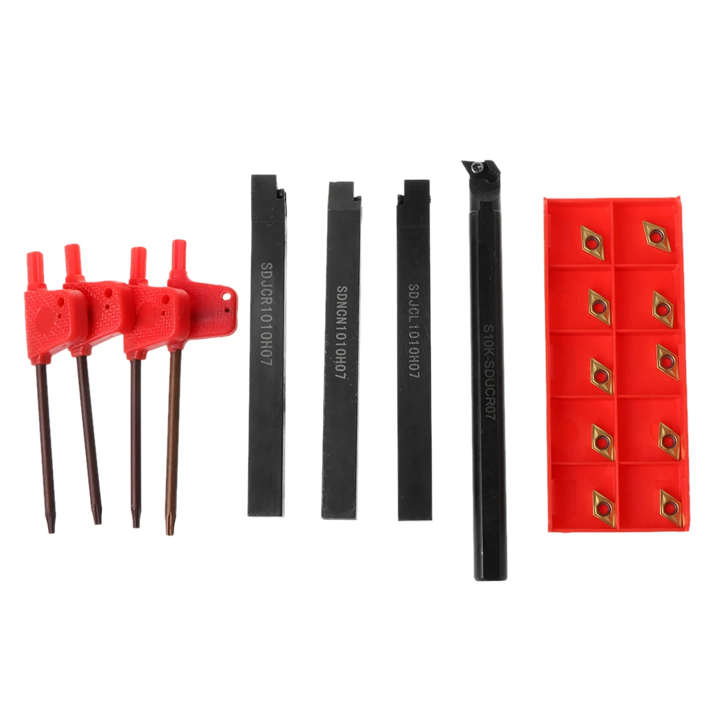 

4PCS 10MM External Grooving Tool Holder with Wrenches and Carbide Inserts Lathe Cutter Plate Lathe Turning Parting Tool Set 649E
