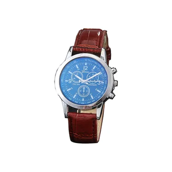 

2020 Explosive Blue Glass Classic Men Watch Casual Fashion High-end Three-eye Round Dial Pu Strap Alloy Movement Blue Man Watch